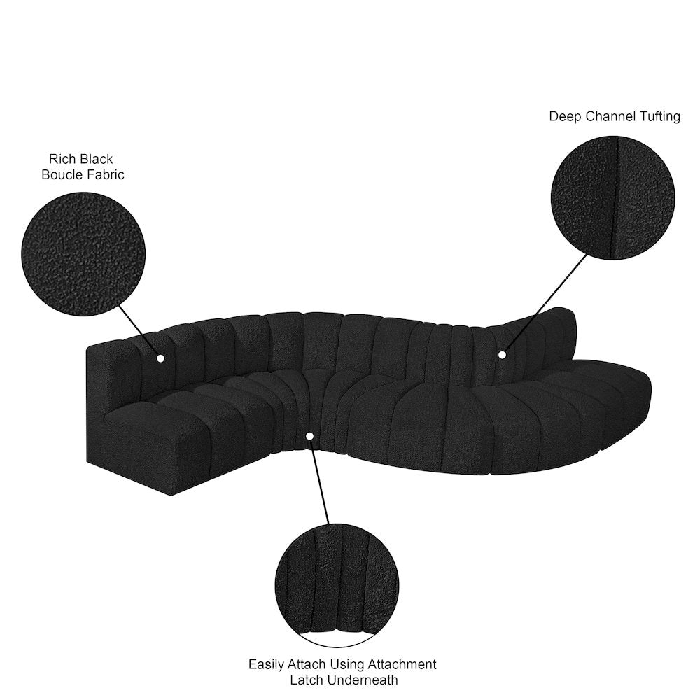 Arc Black Boucle Fabric Modular Sofa