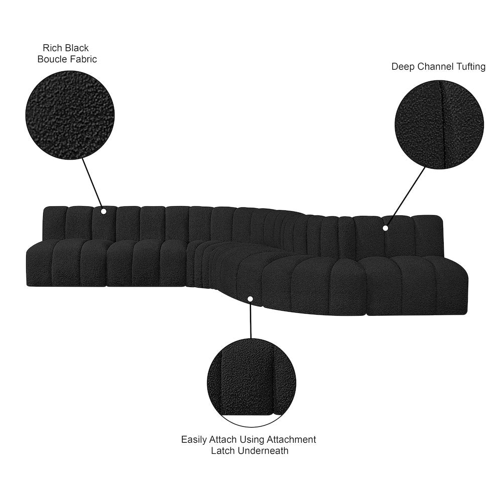 Arc Black Boucle Fabric Modular Sofa