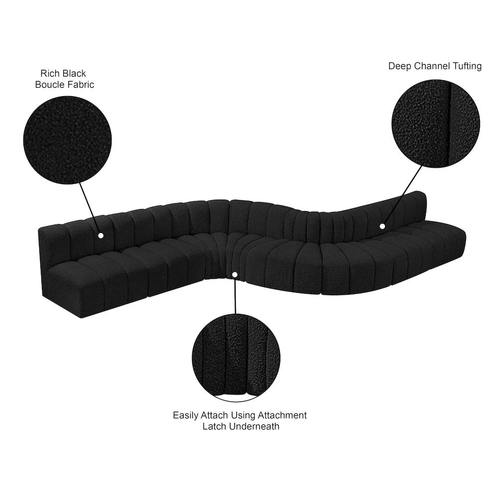 Arc Black Boucle Fabric Modular Sofa
