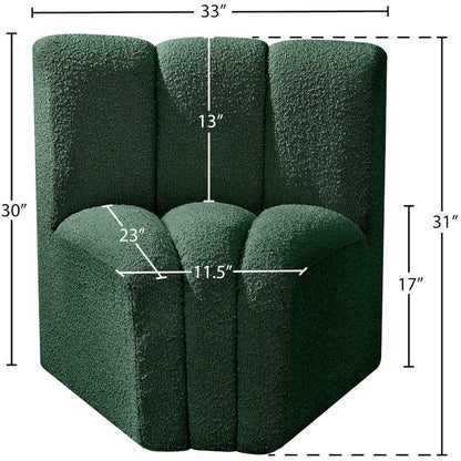 Arc Green Boucle Fabric Curved Corner