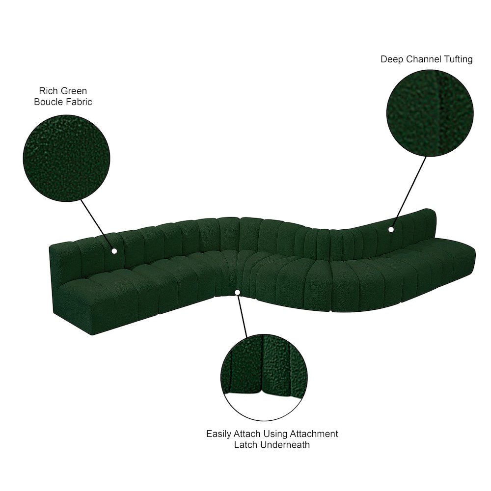 Arc Green Boucle Fabric Modular Sofa