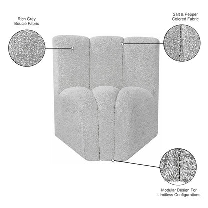 Arc Grey Boucle Fabric Curved Corner