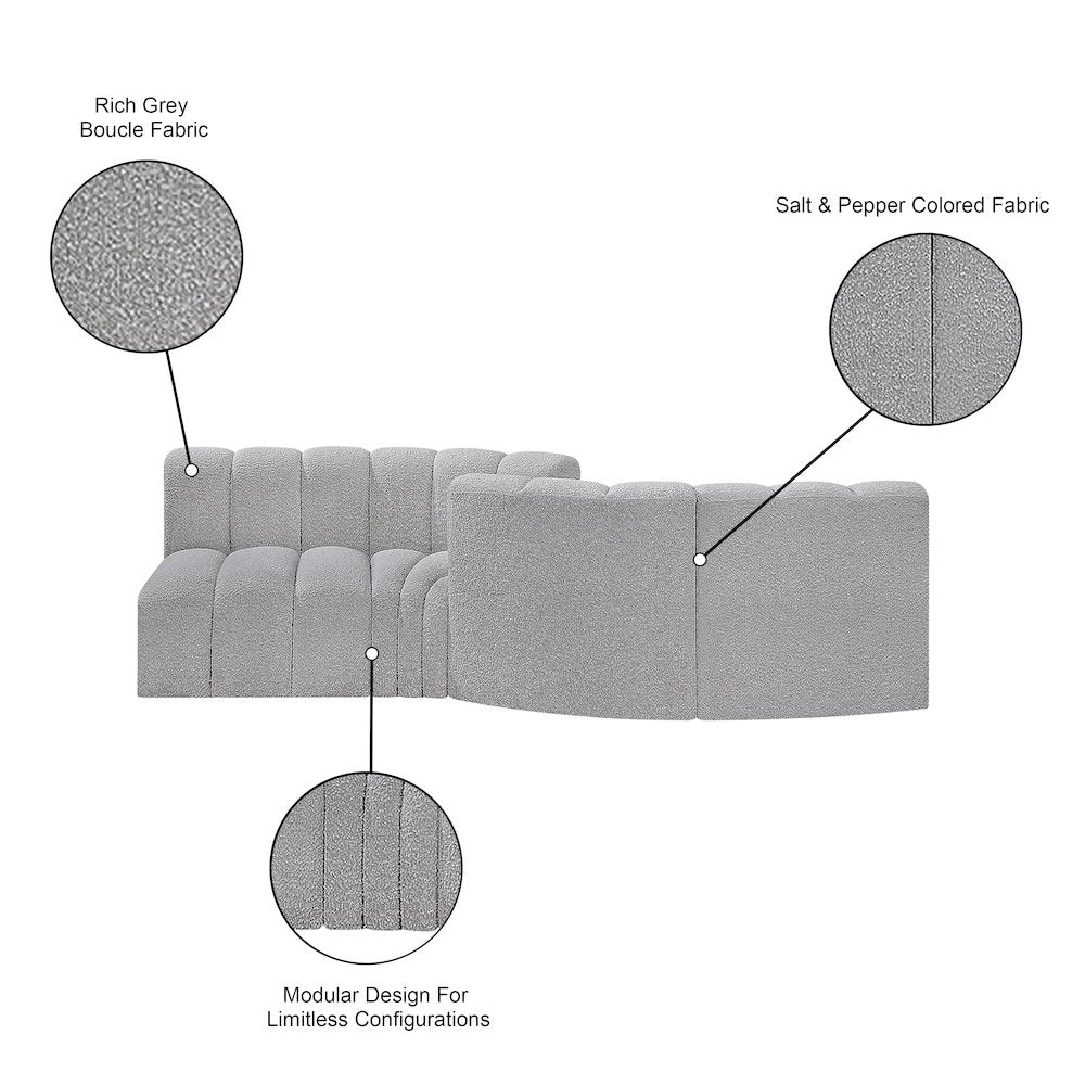 Arc Grey Boucle Fabric Modular Sofa