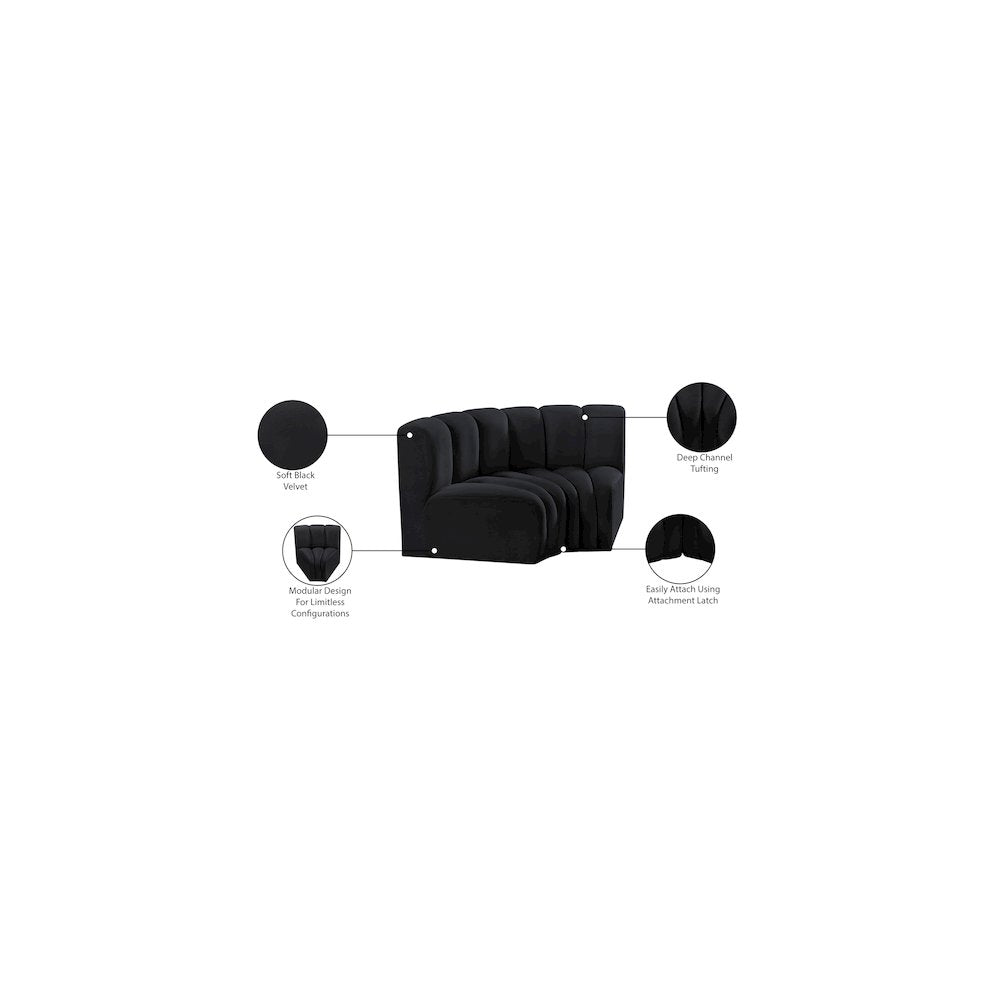 Arc Black Velvet Modular Sofa