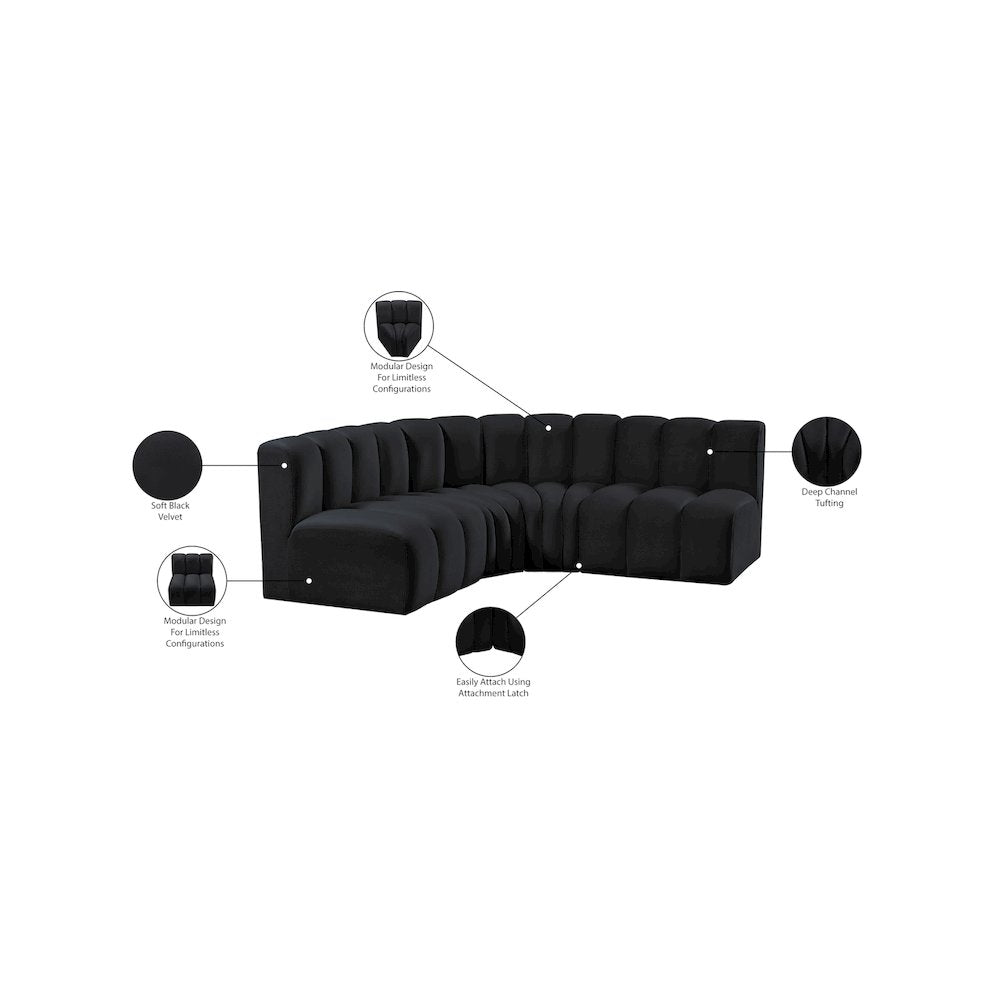 Arc Black Velvet Modular Sofa