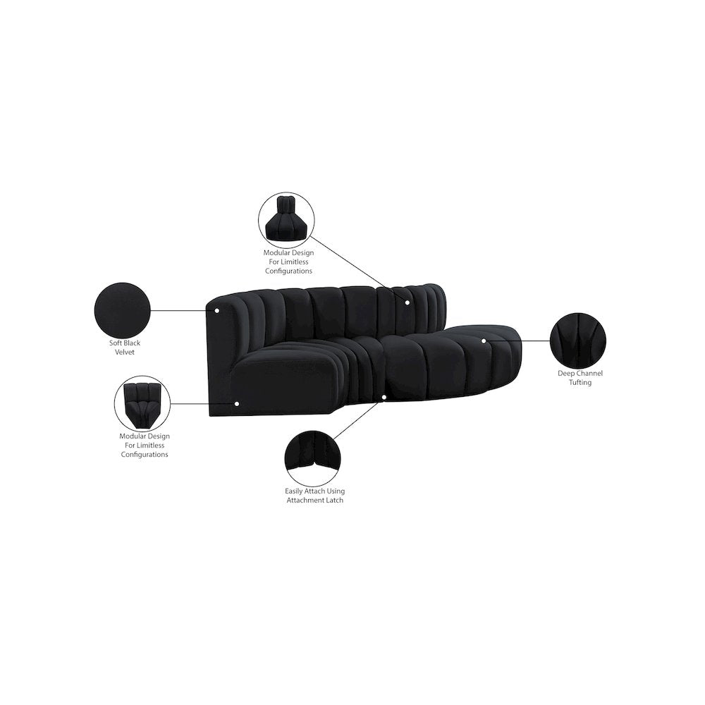Arc Black Velvet Modular Sofa