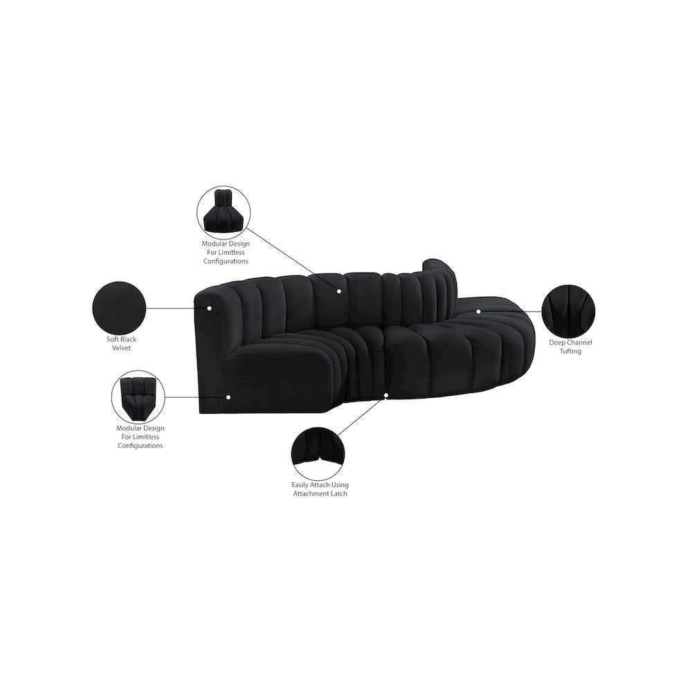Arc Black Velvet Modular Sofa