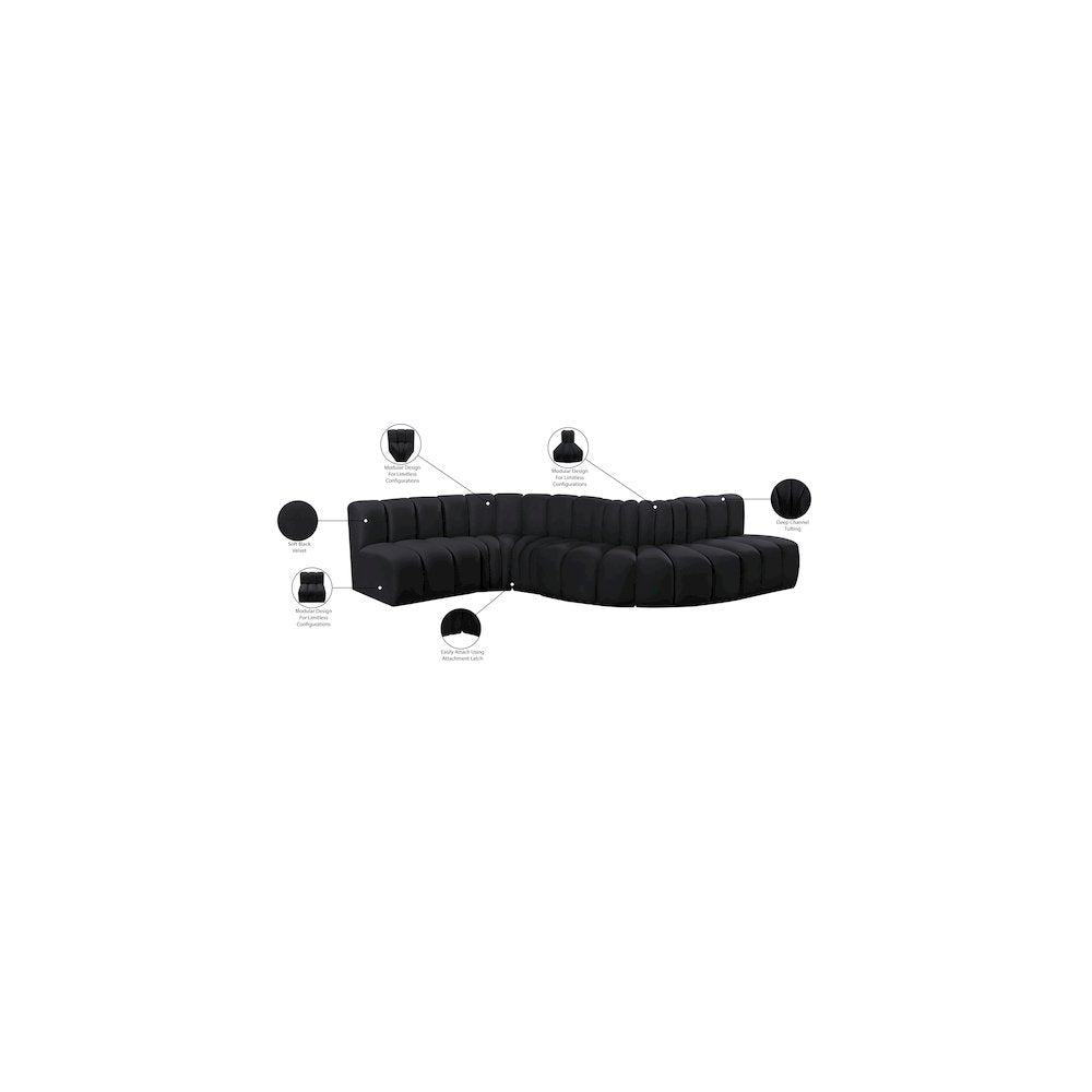 Arc Black Velvet Modular Sofa