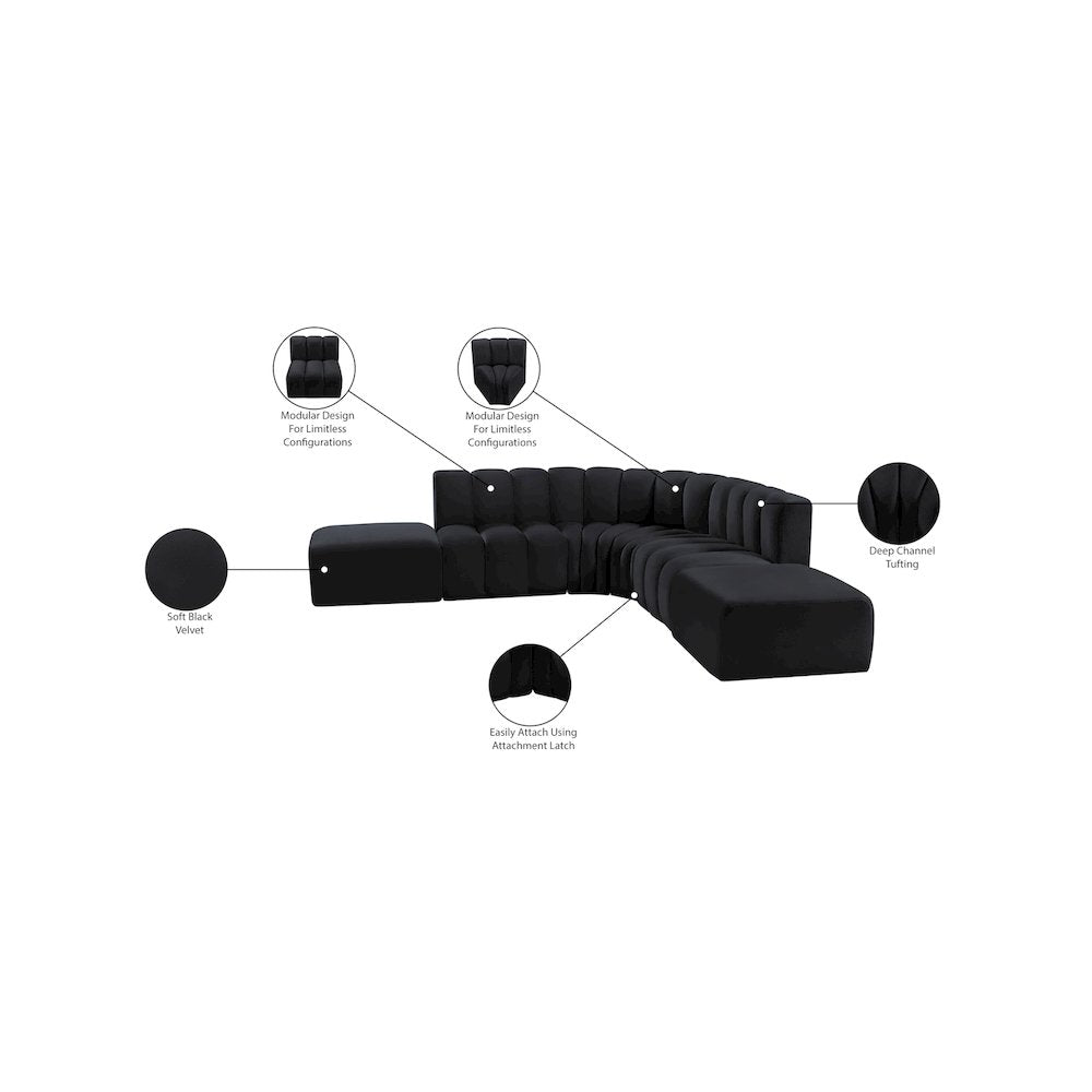 Arc Black Velvet Modular Sofa