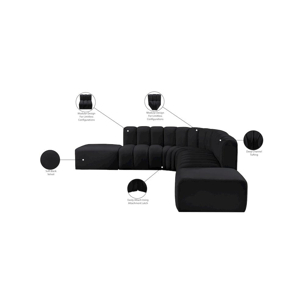 Arc Black Velvet Modular Sofa