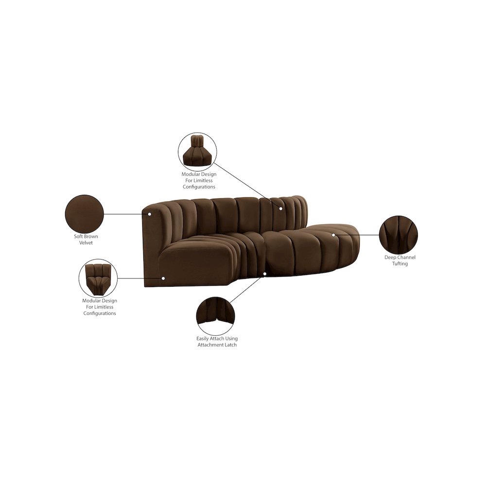 Arc Brown Velvet Modular Sofa