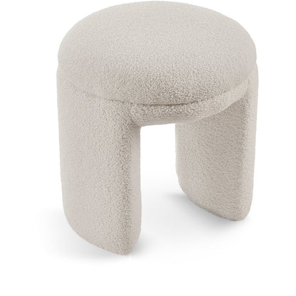 Bowen Beige Faux Shearling Teddy Fabric Ottoman/Stool