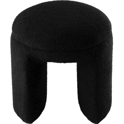 Bowen Black Faux Shearling Teddy Fabric Ottoman/Stool