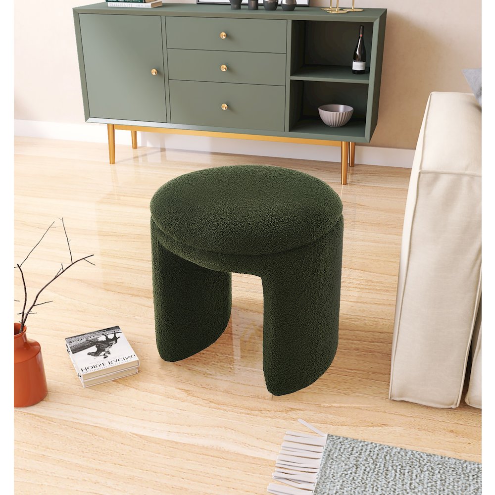 Bowen Green Faux Shearling Teddy Fabric Ottoman/Stool