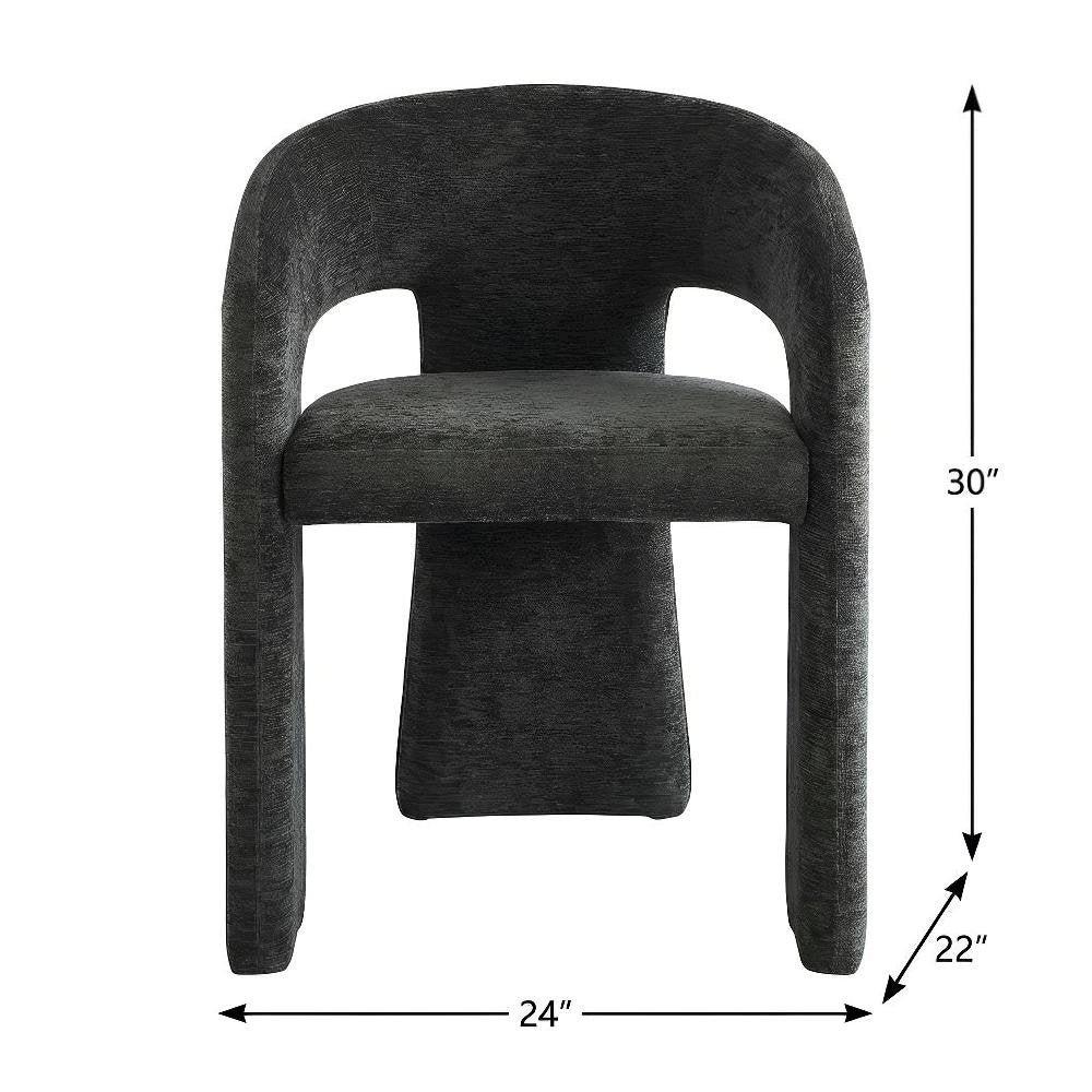 Black Plush Fabric Dining Chair with Armrests and Cushioned Seat Set of 2