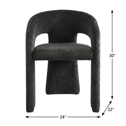 Black Plush Fabric Dining Chair with Armrests and Cushioned Seat Set of 2