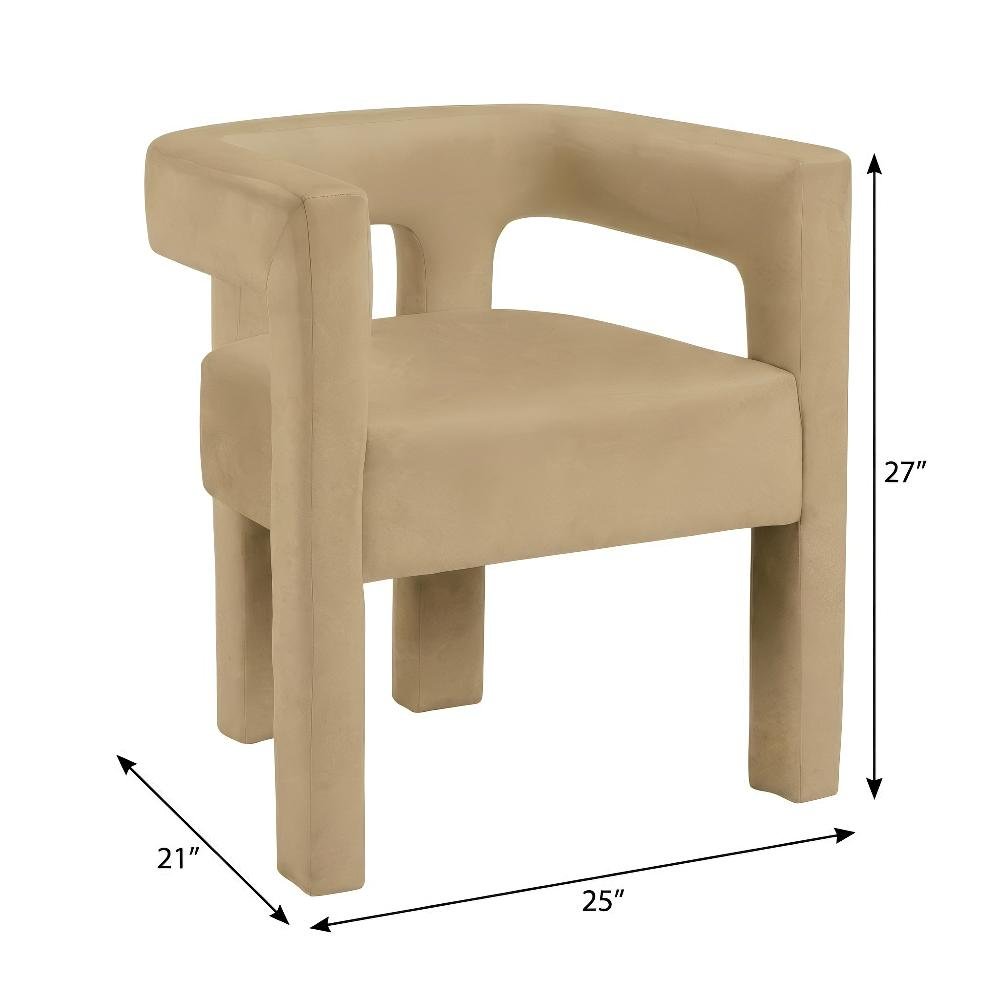 Camel Velvet Dining Chair with Armrests and Cushioned Seat Contemporary Design
