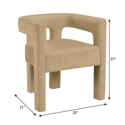 Camel Velvet Dining Chair with Armrests and Cushioned Seat Contemporary Design