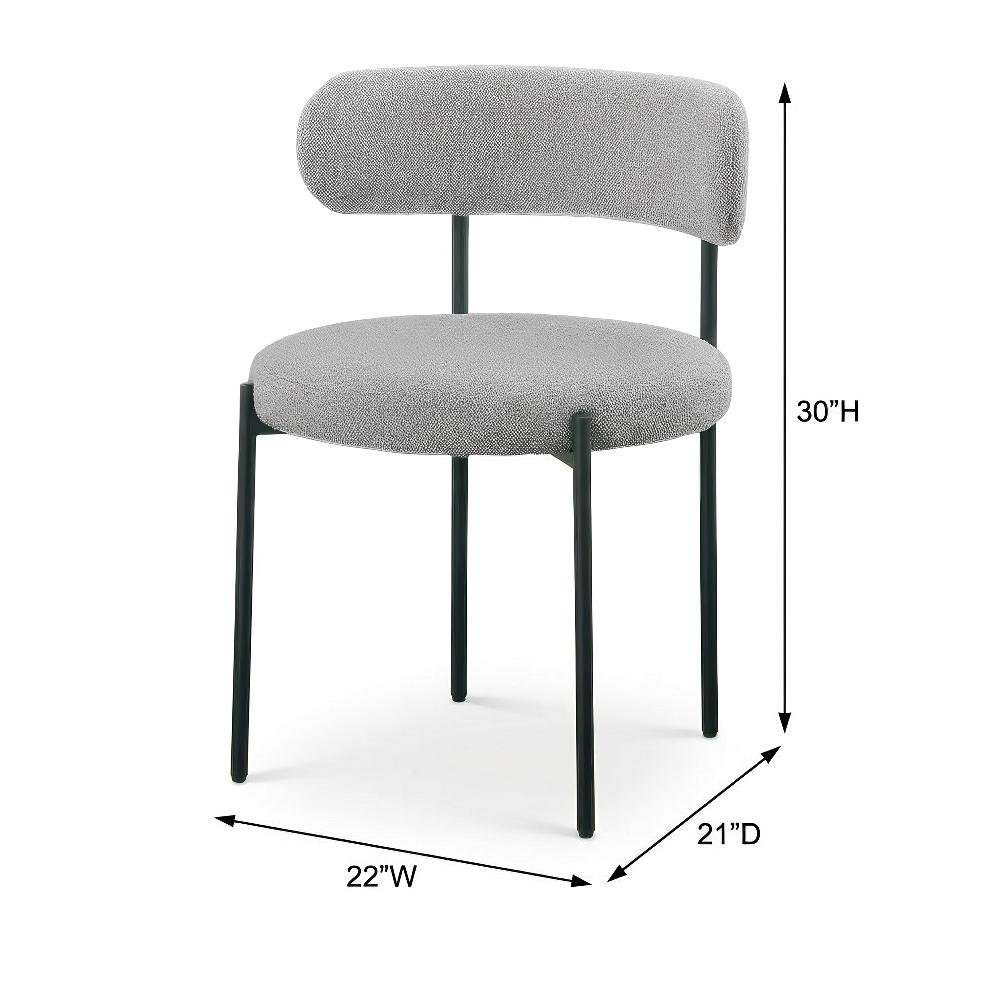 Matte Black Dining Chair Set of 2 with Boucle Fabric and Contemporary Backrest