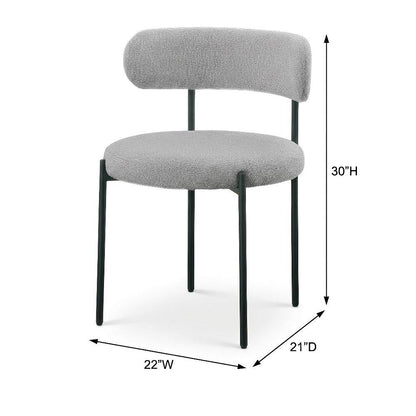 Matte Black Dining Chair Set of 2 with Boucle Fabric and Contemporary Backrest