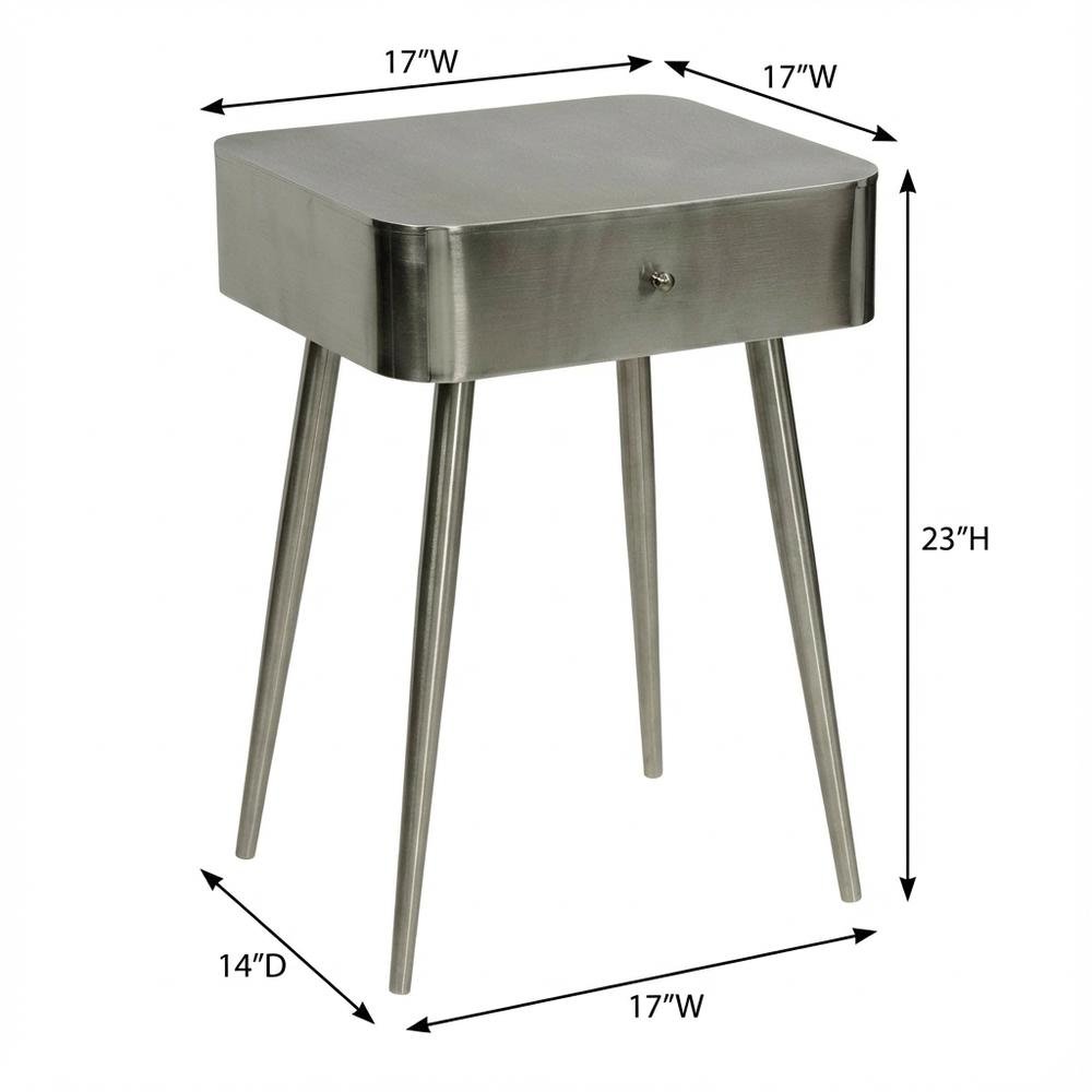 Contemporary Night Stand with Brushed Silver Finish for Bedroom