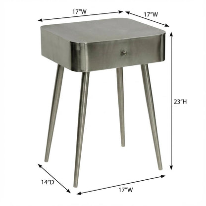 Contemporary Night Stand with Brushed Silver Finish for Bedroom
