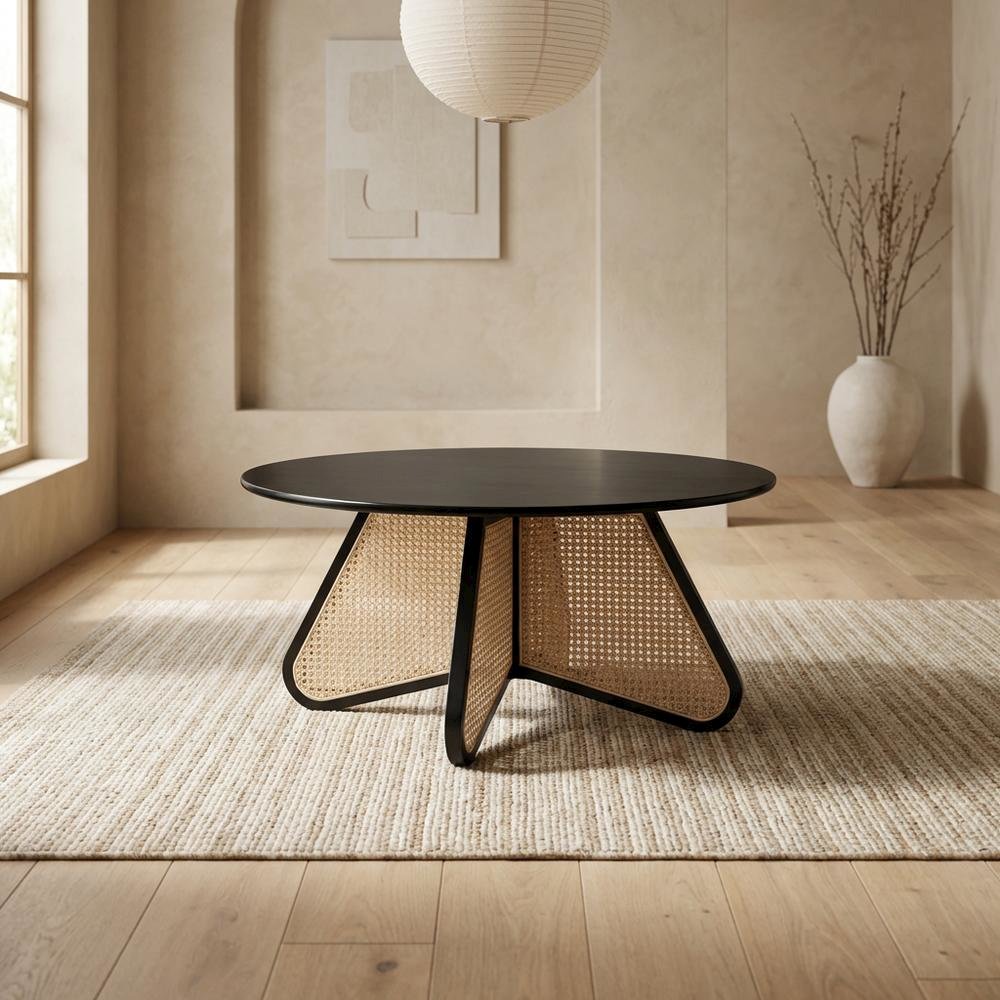 Mid-Century Modern Black Coffee Table with Sleek Finish and Durable Build