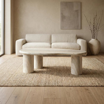 Contemporary Travertine Finish Concrete Coffee Table with Art Deco Style