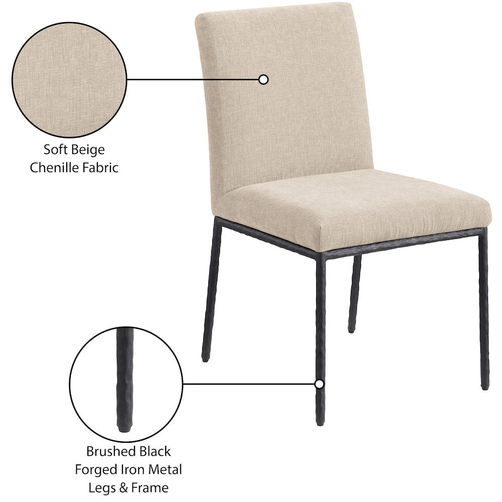 Reeves Beige Chenille Fabric Upholstered Dining Side Chair, Set of 2