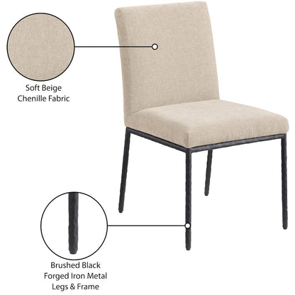 Reeves Beige Chenille Fabric Upholstered Dining Side Chair, Set of 2