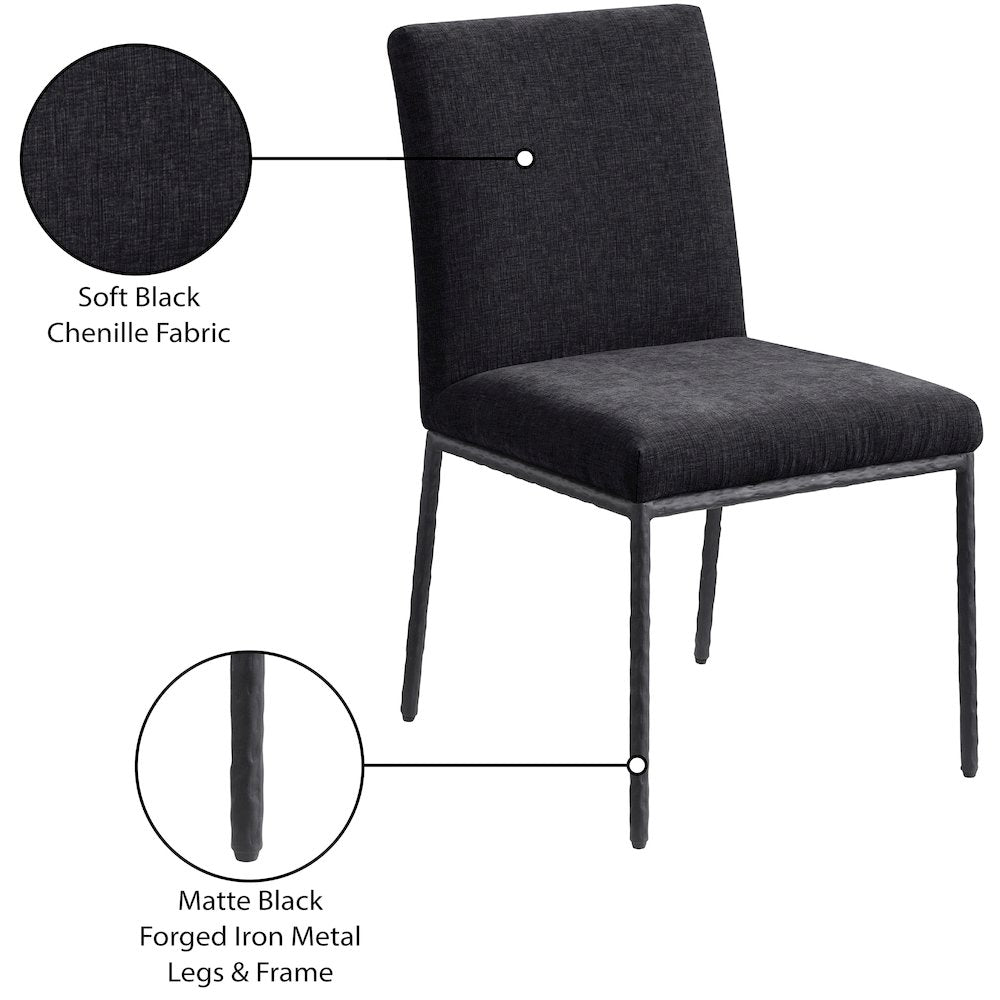 Reeves Black Chenille Fabric Upholstered Dining Side Chair, Set of 2