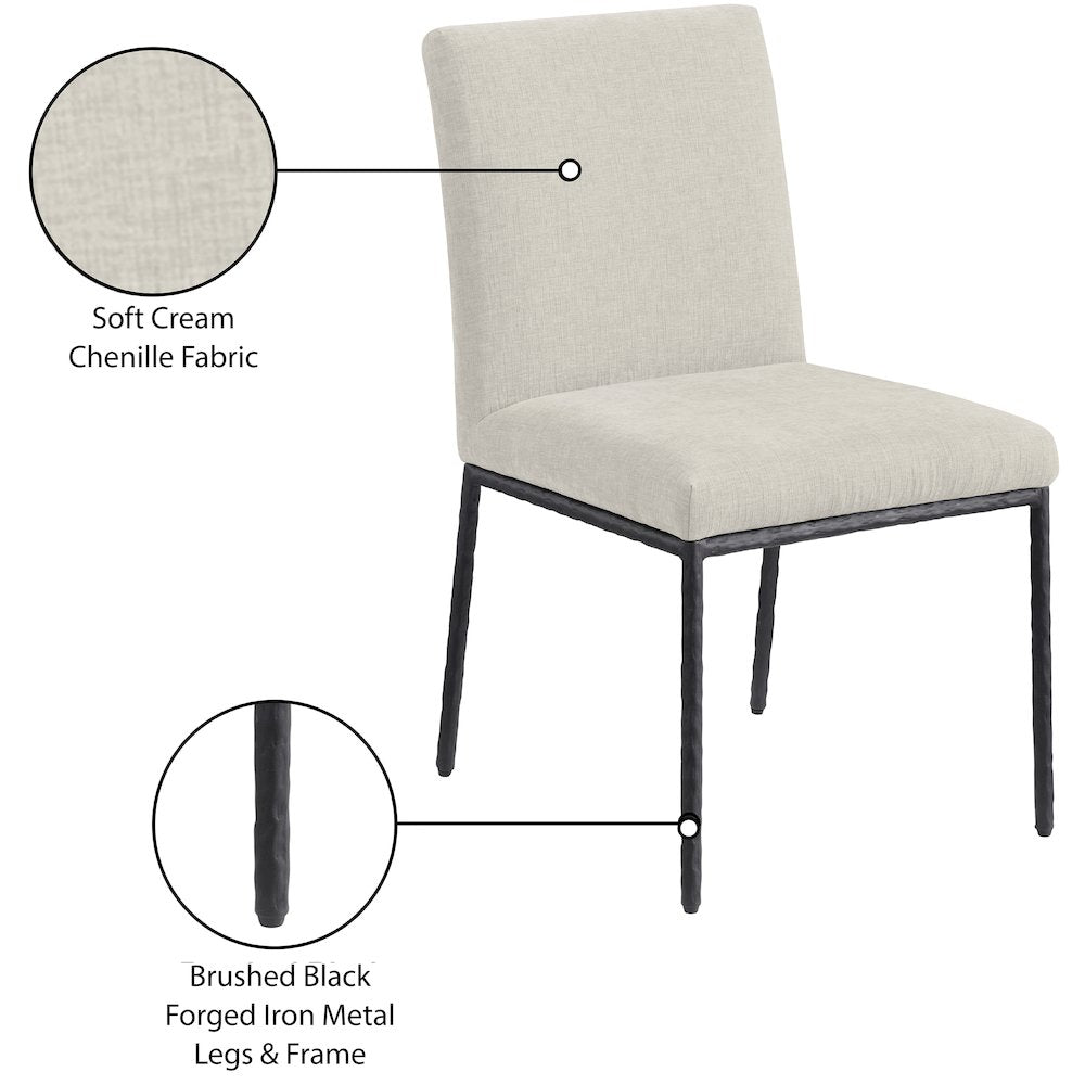Reeves Cream Chenille Fabric Upholstered Dining Side Chair, Set of 2