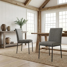 Gray Chenille Upholstered Dining Side Chairs Set of 2 with Cushioned Seat