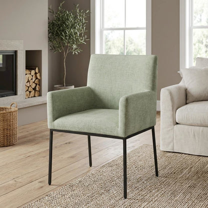 Matte Black Chenille Fabric Dining Chair Set of 2 with Contemporary Arms