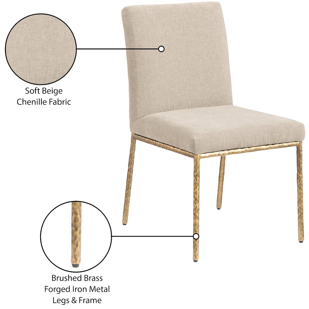Reeves Beige Chenille Fabric Upholstered Dining Side Chair, Set of 2
