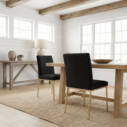 Black Chenille Upholstered Dining Side Chair Set of 2 with Contemporary Design