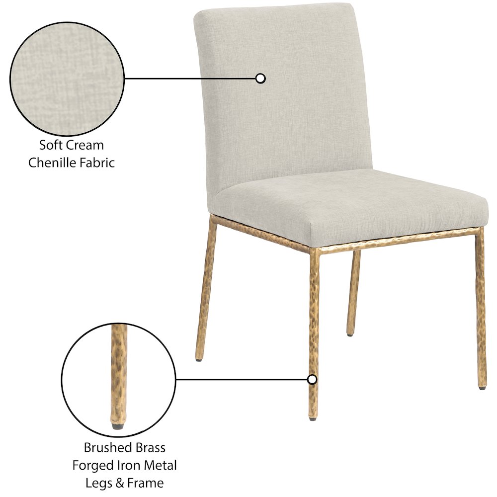 Reeves Cream Chenille Fabric Upholstered Dining Side Chair, Set of 2