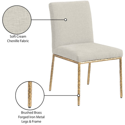 Reeves Cream Chenille Fabric Upholstered Dining Side Chair, Set of 2