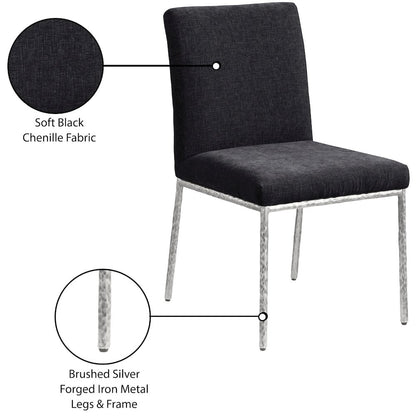 Reeves Black Chenille Fabric Upholstered Dining Side Chair, Set of 2