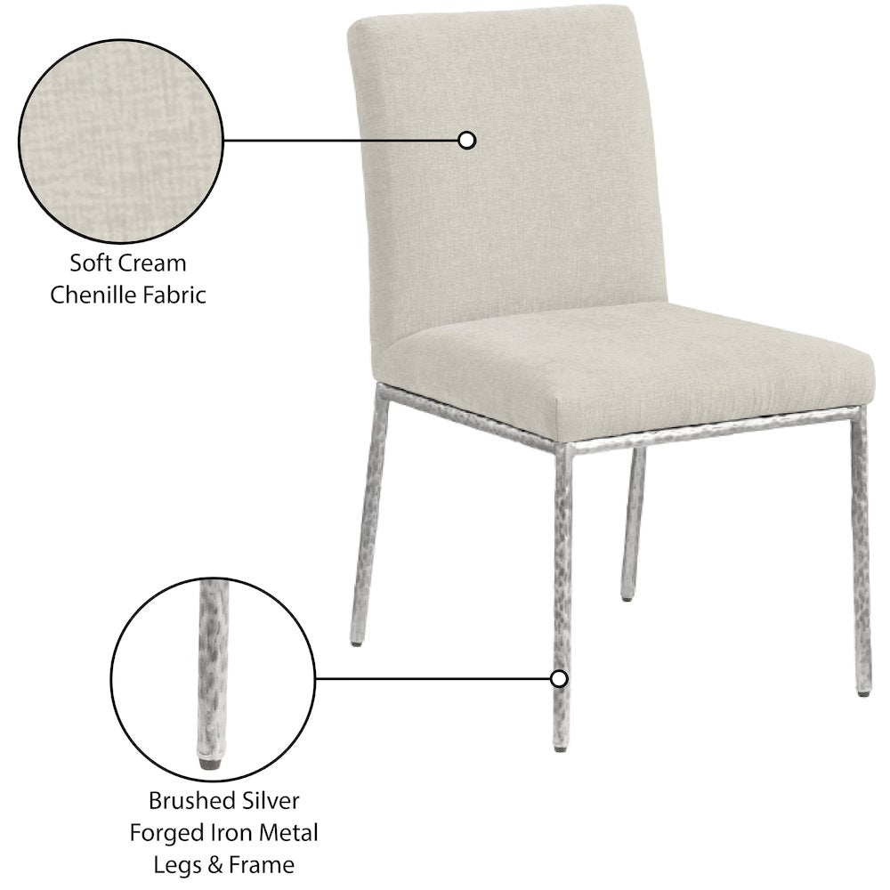 Reeves Cream Chenille Fabric Upholstered Dining Side Chair, Set of 2