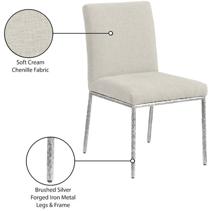 Reeves Cream Chenille Fabric Upholstered Dining Side Chair, Set of 2