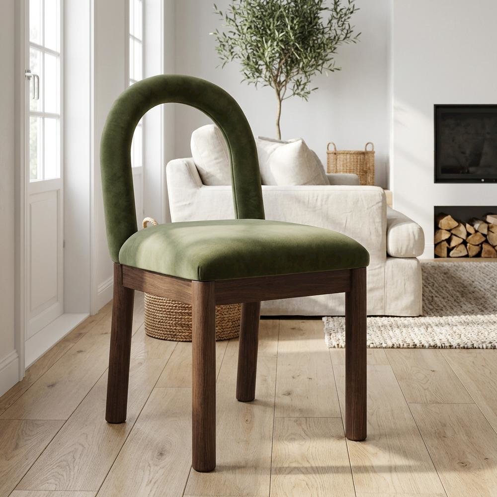 Brown Velvet Dining Chair with Art Deco Style and Cushioned Seat, 1-Piece