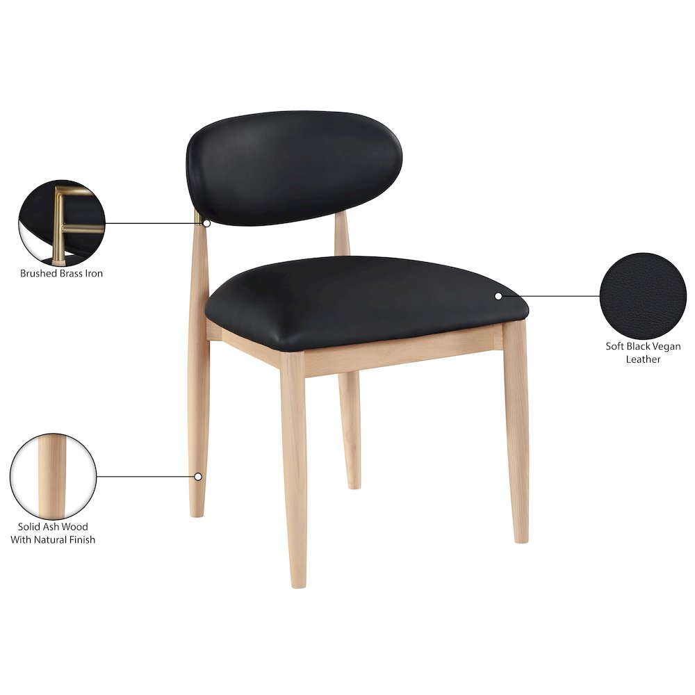 Riccio Black Vegan Leather Upholstered Dining Side Chair, Set of 2