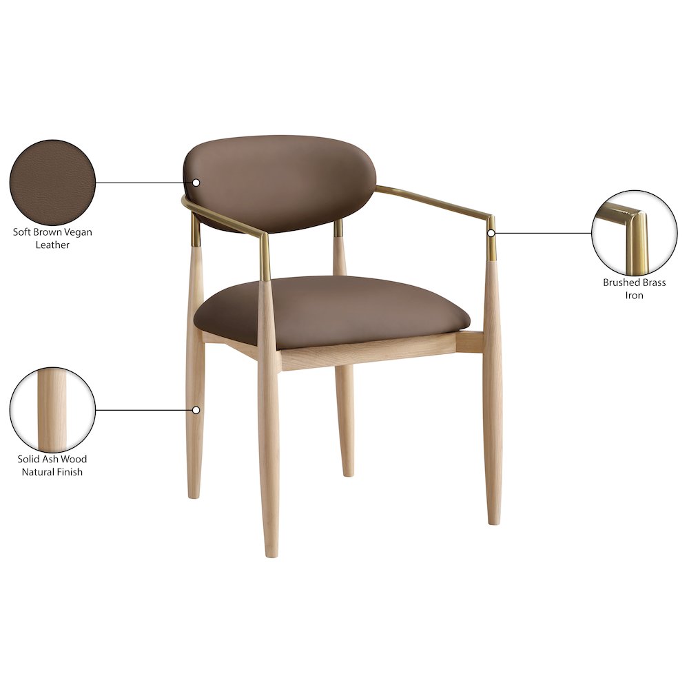Riccio Brown Vegan Leather Upholstered Dining Arm Chair, Set of 2
