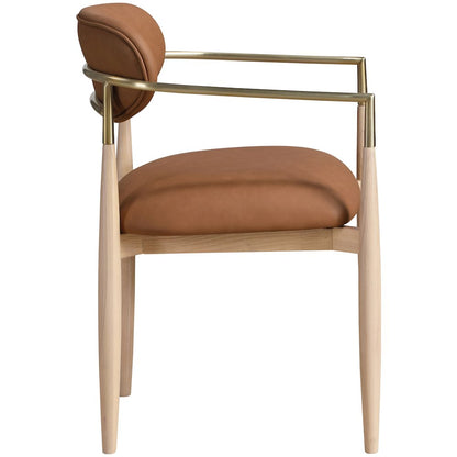 Riccio Cognac Vegan Leather Upholstered Dining Arm Chair, Set of 2