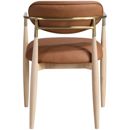 Riccio Cognac Vegan Leather Upholstered Dining Arm Chair, Set of 2