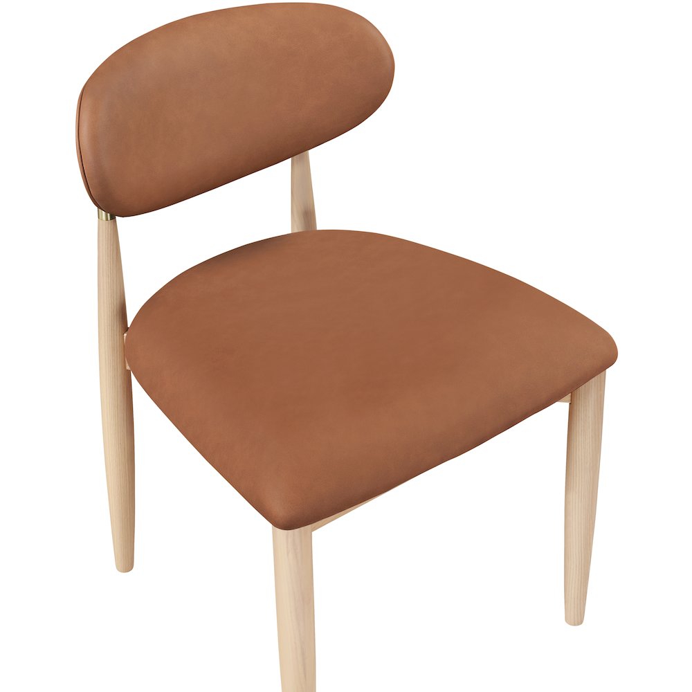 Riccio Cognac Vegan Leather Upholstered Dining Side Chair, Set of 2