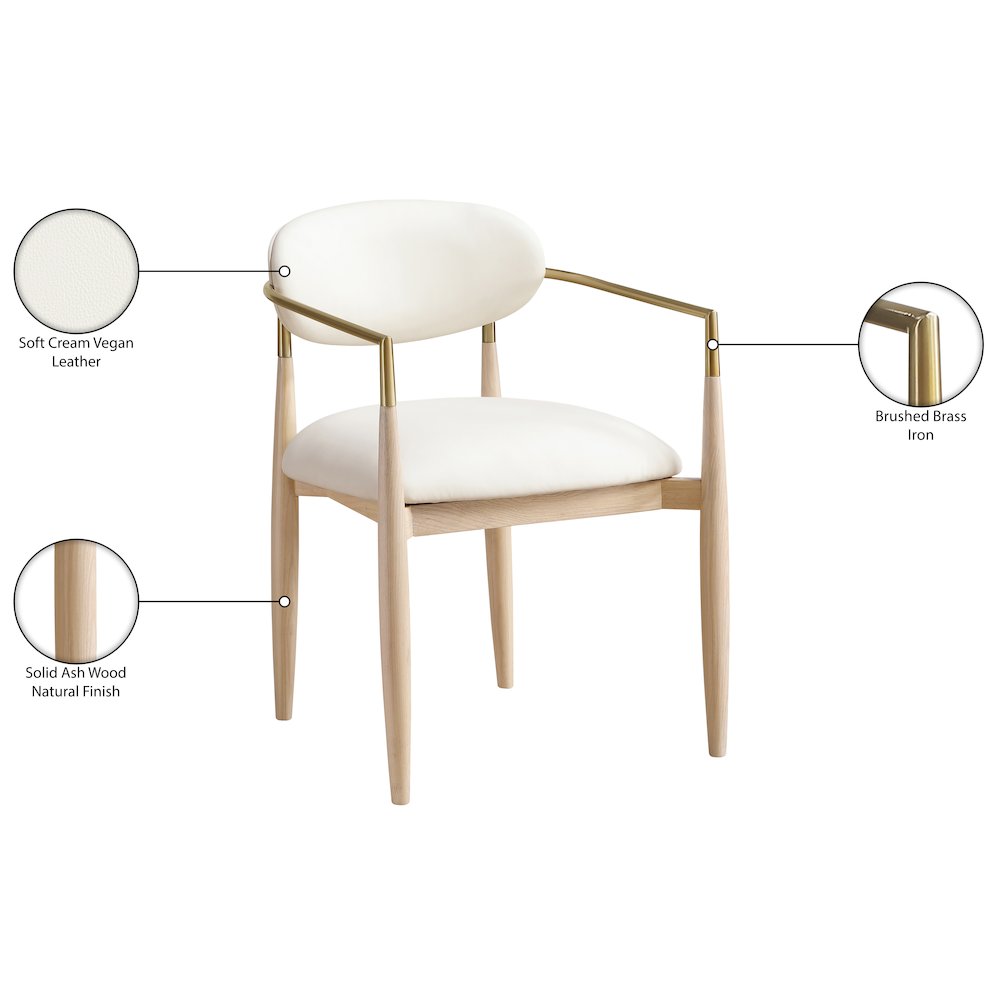 Riccio Cream Vegan Leather Upholstered Dining Arm Chair, Set of 2