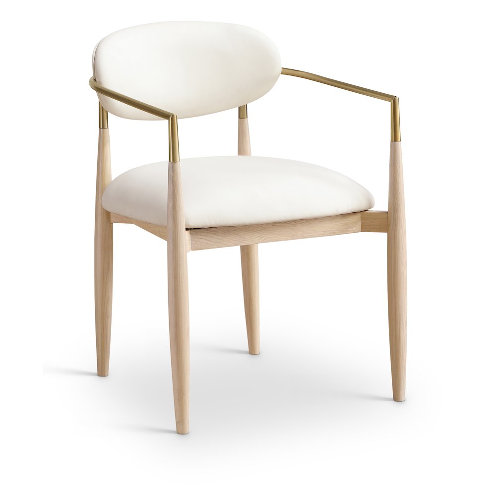 Riccio Cream Vegan Leather Upholstered Dining Arm Chair, Set of 2