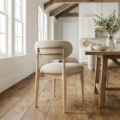 Stained Taupe Vegan Leather Upholstered Dining Side Chair Set with Ash Wood Legs